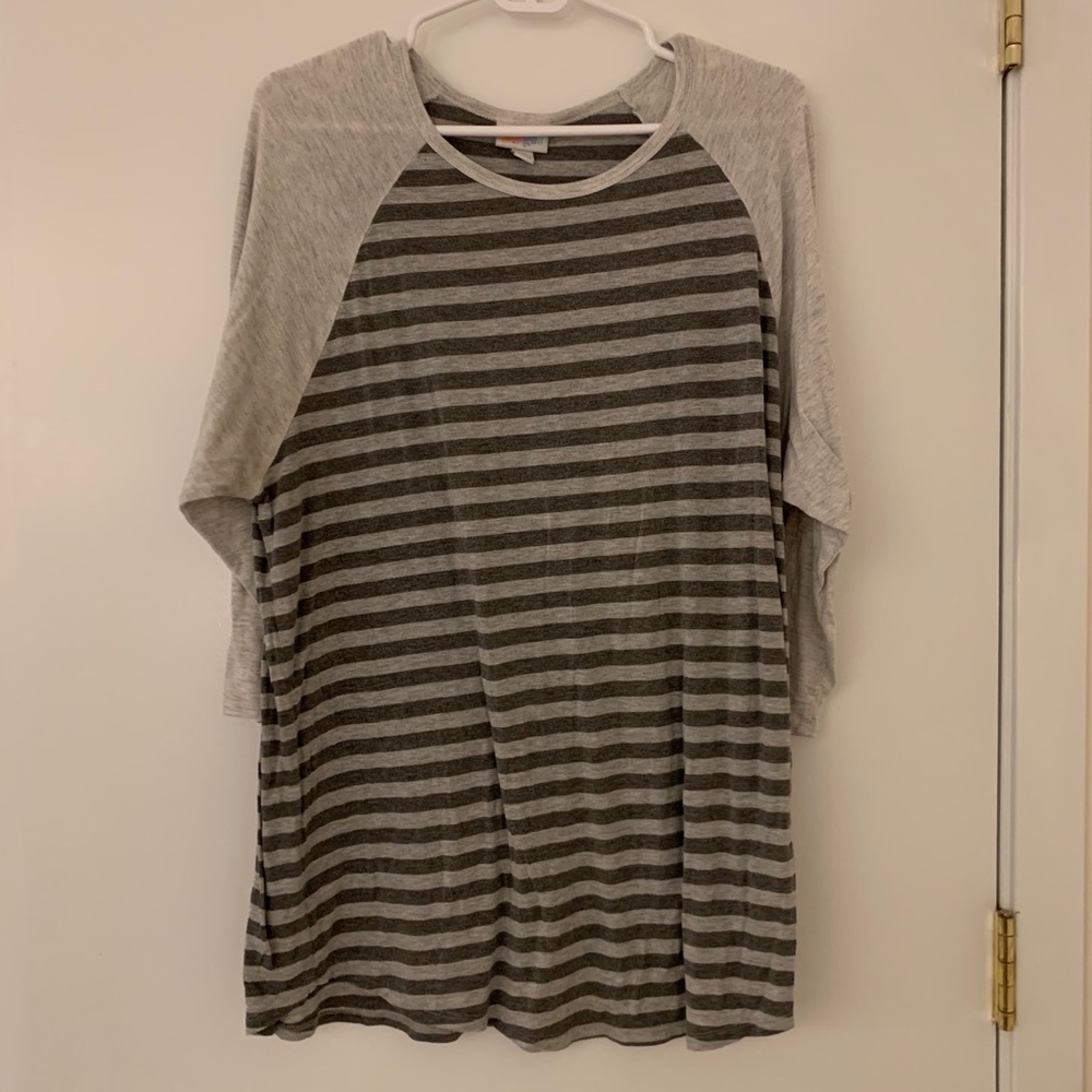 LuLaRoe Randy Baseball Tee Striped Grey 2XL